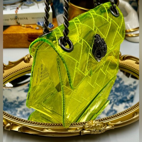 🆕 KURT GEIGER LONDON 🧿 NWOT Mini Kensington PVC Crossbody Bag, Neon Yellow - Picture 6 of 16
